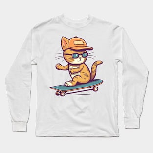 Funny cat on skateboard Long Sleeve T-Shirt